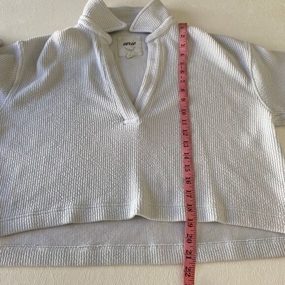 Aerie Waffle Knit Oversized Top Small • Light Gray Collared Split Neck • Cozy Lo - Picture 5 of 6
